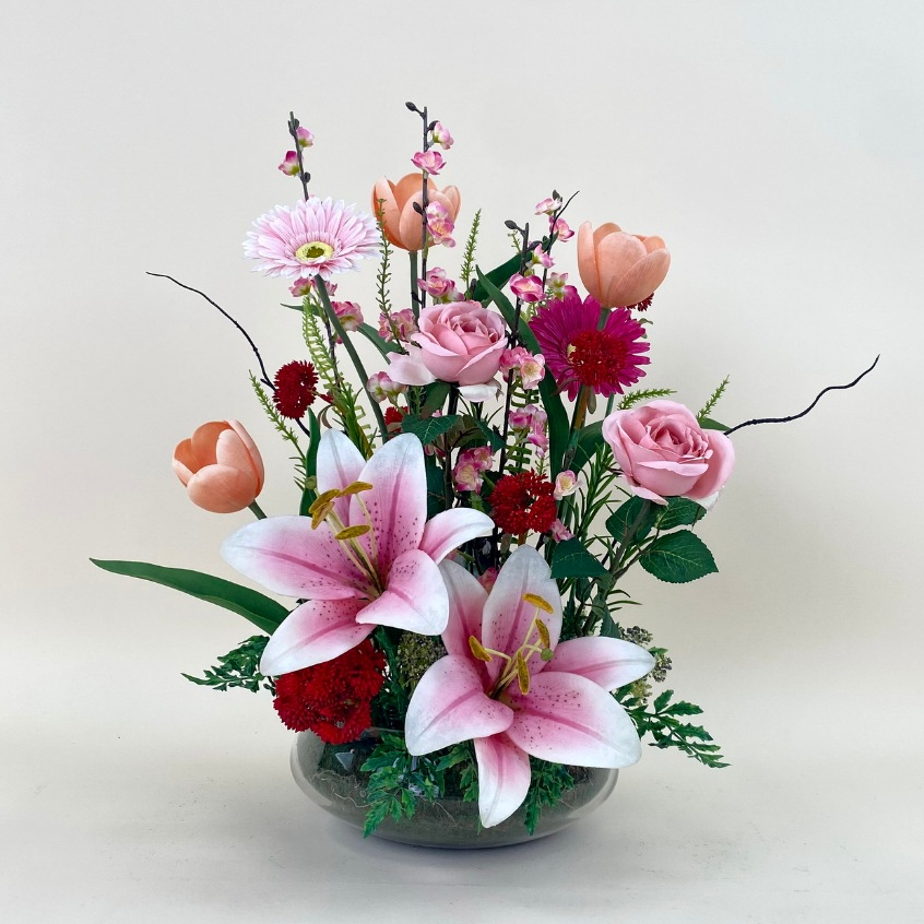 แจกันดอกไม้ประดิษฐ์ Ikebana flowers ดอกไม้ปลอมพร้อมแจกัน