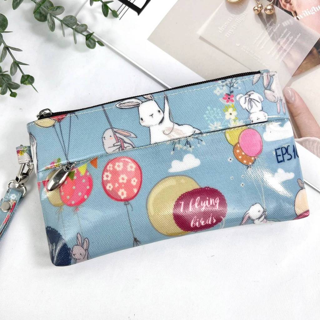 กระเป๋าสตางค์ ผ้าเคลือบกันน้ำ 3 ซิบ ขนาด 8 นิ้ว ใส่โทรศัพท์ได้ทุกรุ่น #โทรศัพท์ผ้าเคลือบ