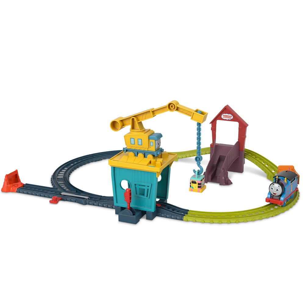 Thomas & Friends Motorized Fix em Up Friends โทมัส แทร็คมาสเตอร์รางรถไฟชุดคาร์ลี่และแซนดี้พร้อมหัวรถไฟโทมัสใช้ถ่าน HDY58 — صورة 2