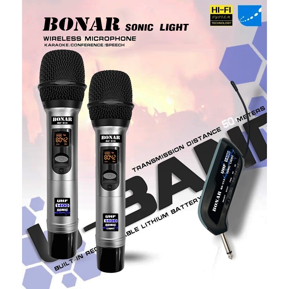 ไมโครโฟน BONAR sonic light ไมค์ลอย ไมค์ลอยคู่ ไมโครโฟนไร้สาย