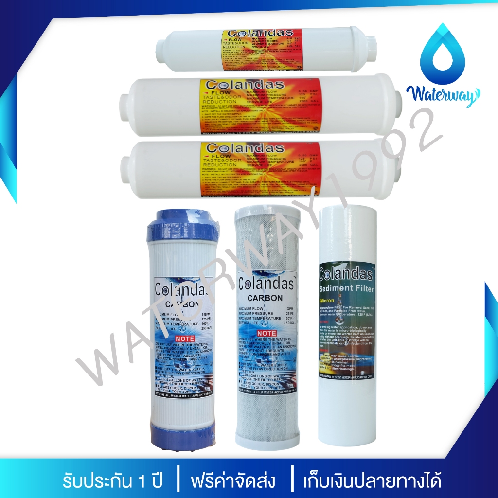 COLANDAS ไส้กรองน้ำ 6 ขั้นตอน Special Product เพิ่มไส้กรอง Inline Carbon 12 นิ้ว สำหรับแก้ปัญหากลิ่น สารเคมี