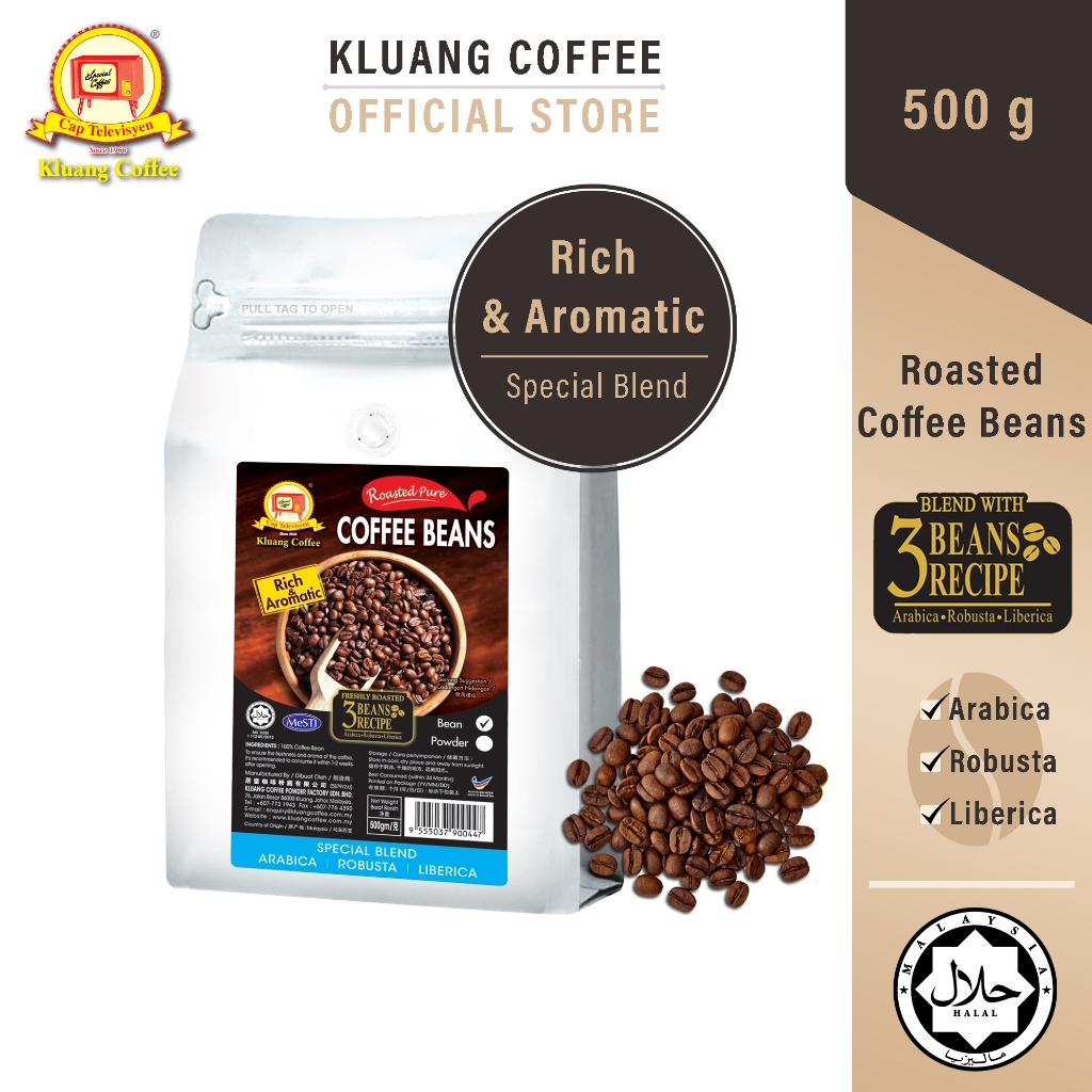 Kluang Cap TV Special 3 Roasted Coffee Beans Blend (Arabica Robusta Liberica) 500g เมล็ดกาแฟคั่วพิเศ