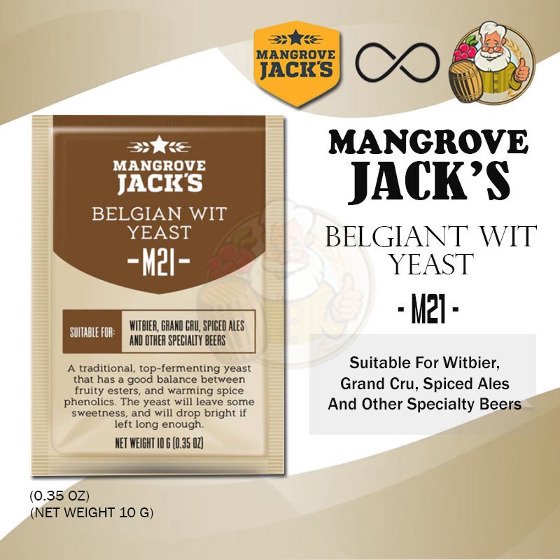 ยีสต์ (Yeast) - Mangrove Jack’s - Belgian Wit M21 สำหรับหมักเครื่องดื่ม ให้กลิ่นผลไม้และเครื่องเทศ