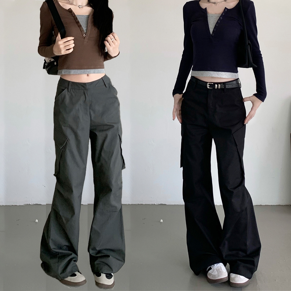 Beryl กางเกง ผู้หญิงเอวสูงสไตล์เกาหลีกางเกงหลวม ถนนฮิปฮอปสไตล์ y2k