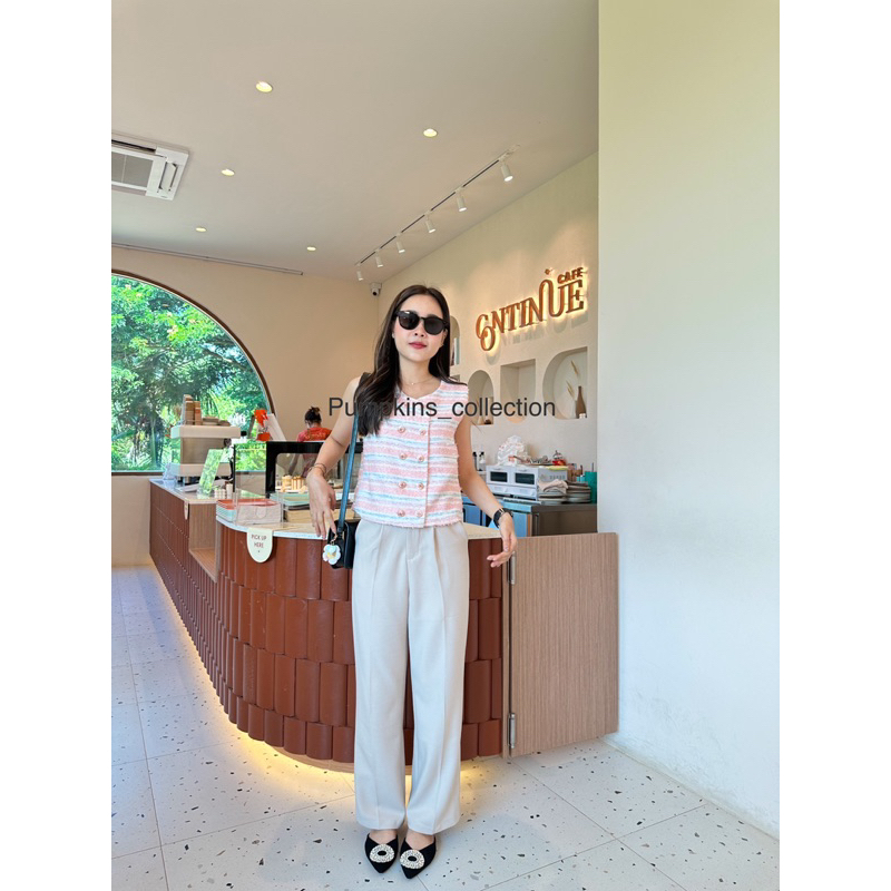 Skin pants กางเกงขากระบอกเล็กสีครีม