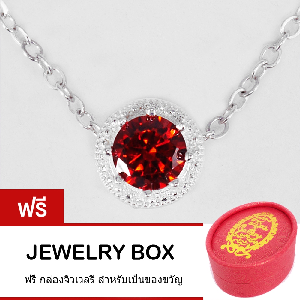 Tips Gallery สร้อยคอและจี้ชาร์มเงินแท้ 925  ฝัง เพชร CZ Ruby Celeste endless love TNS285