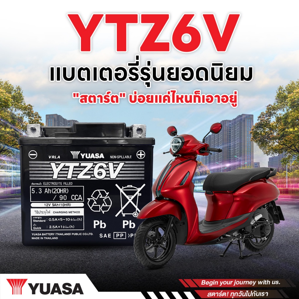 แบตเตอรี่ YUASA ยัวซ่า 6A รุ่น TTZ6V ขนาด 12V6AH แบต 6 แอมป์ ใส่รถ Click125i Grand Filano PCX