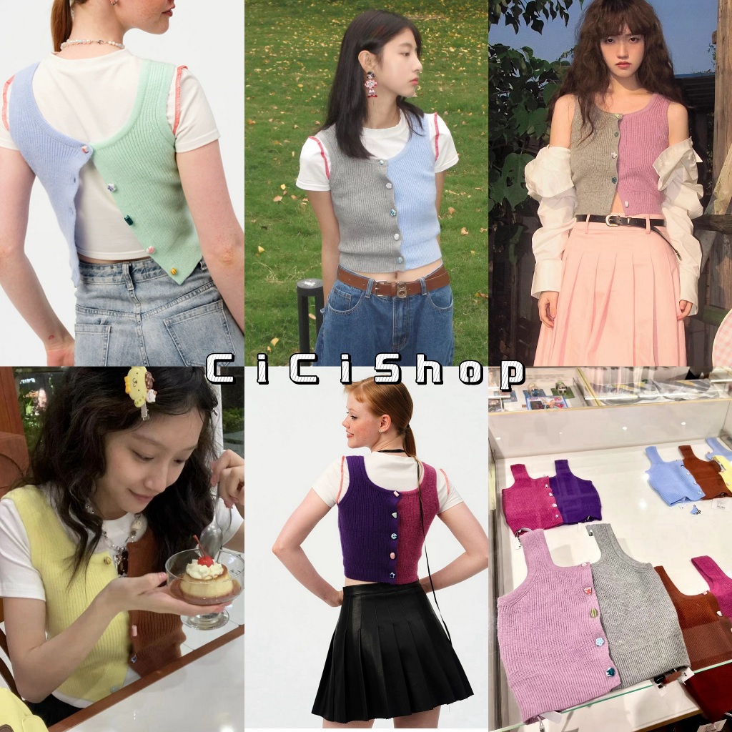 Cicishop(12.12 SALE A1760)เสื้อกล้ามครอป ผ้าไหมพรม ดีไซน์ครึ่งชิ้น  สีทูโทน จับเเมทช์ได้ตามสไตล์(ขายแยกชิ้น/ได้1ข้าง)