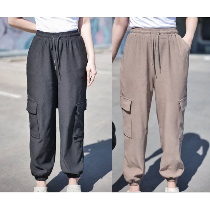 กางเกงคาร์โก้ ผ้าเกาหลีแบบหนา เอวฟรีไซส์ ยางยืด มีเชือกปรับรูดได้จริง 9019
