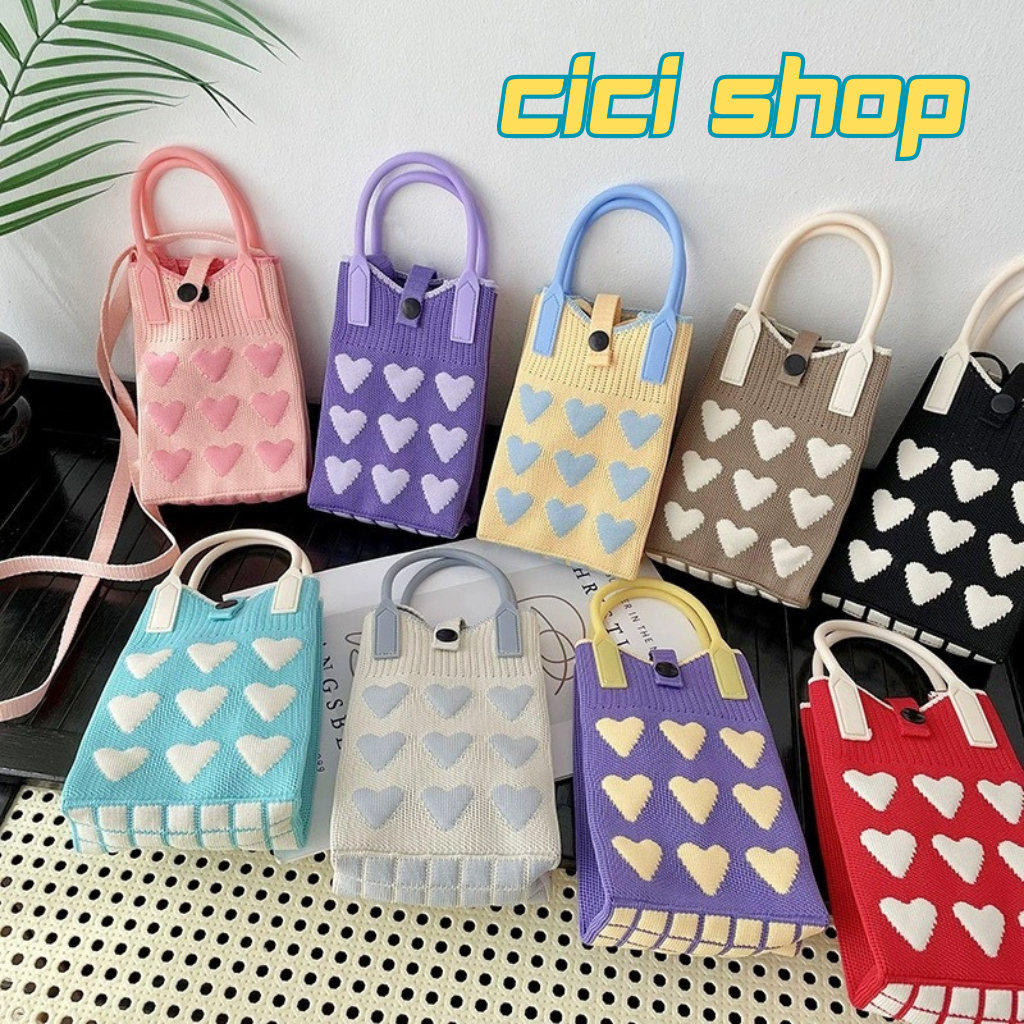 Cicishop(260)กระเป๋าใส่โทรศัพท์ ผ้าถัก มาพร้อมสายสะพาย สะดวกกับการพกพา สไตล์มินิมอล สายคาเฟ่ห้ามพลาด