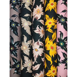 MU D#2 ผ้าชิ้นเรยอน สปัน แมมเบิร์ต ผ้าพิมพ์ ลายดอกใหญ่ สีสวย…