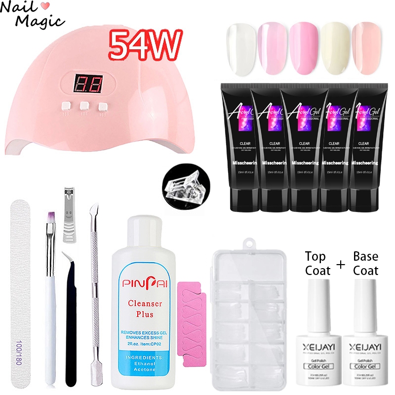 54W ชุดต่อเล็บ โพลีเจล ชุดทำเล็บเจล UV Led เครื่องอบเล็บ Gel ชุดอุปกรณ์+Top+Base Coat ชุดต่อเล็บเจล DIY