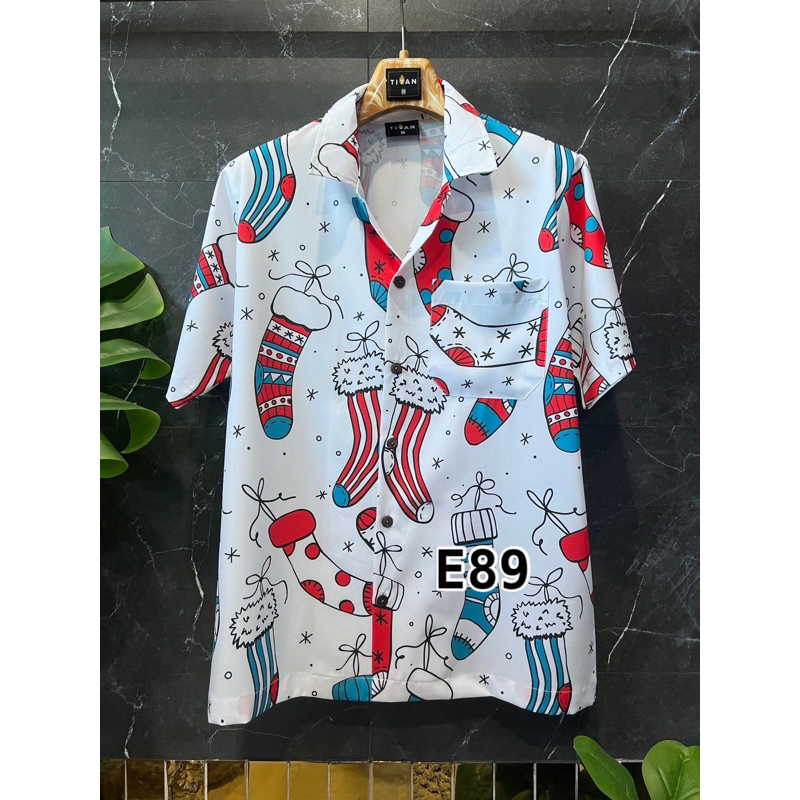 เสื้อฮาวายปีใหม่คริสต์มาสต์สีขาวE89