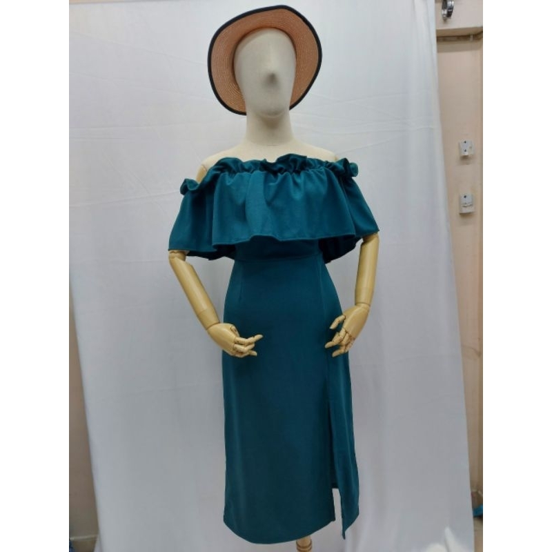 J61 เดรสสาวอวบตัวยาว ผ้ายืดวูลเวฟ ดึงยางรอบอกเอว ใส่ปาดใหล่ คลุมอก - รูปที่ 4