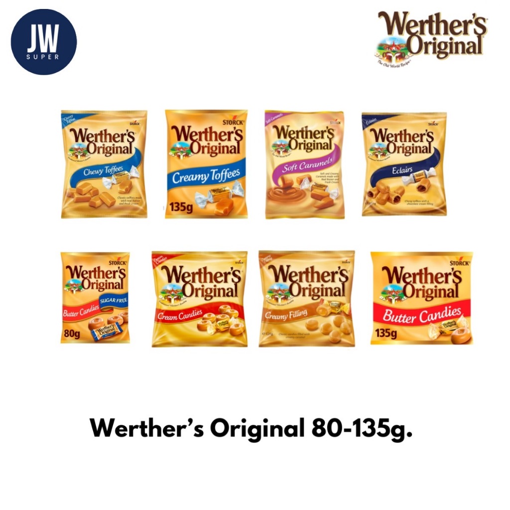 เวอร์เทอร์ ออริจินัล ไม่มีน้ำตาล Werther's Original Soft Chocolate Eclairs Cream Candies Chewy Toffees ขนาด 80-135 กรัม
