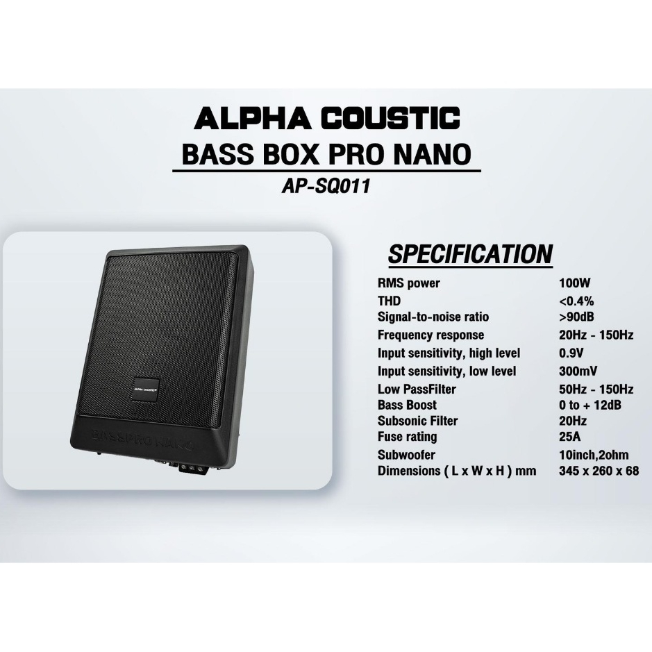 Alpha Coustic ซับบ็อกซ์ 8 นิ้ว รุ่น NANO PRO ตู้ลำโพงซับเบส Subbox Bassbox ซับบอกซ์ เบสบ็อกซ์,  มีแอมป์ขยายเสียงในตัว