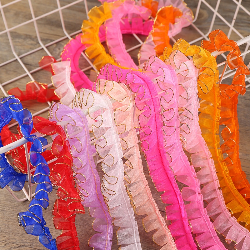 🌟14 สี สวย ลูกไม้ผ้าไหมแก้ว ขอบดิ้นทอง ระบายลูกไม้ ♥️กว้าง 2 ซม.  ริบบิ้นลูกไม้