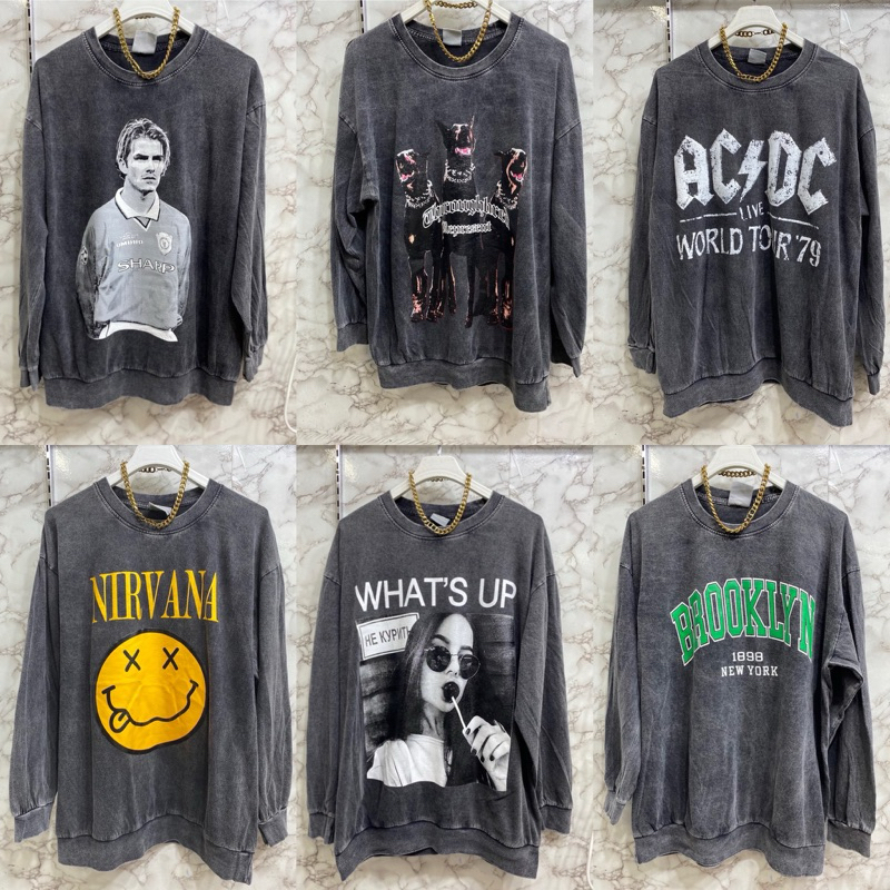 SIS.ON | พร้อมส่ง เสื้อยืดโอเวอร์ไซส์แขนยาว ผ้าฟอกวินเทจ เสื้อแขนยาว