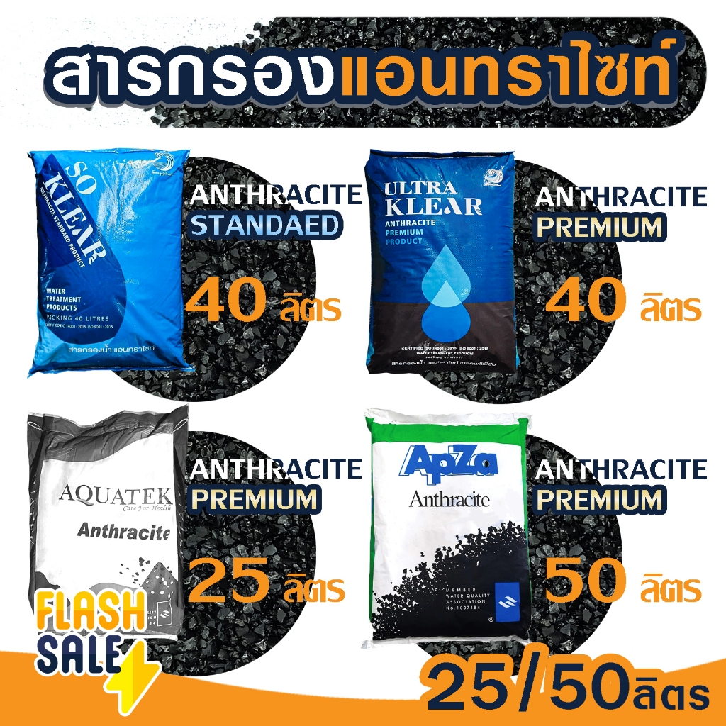 สารกรองน้ำ แอนทราไซท์ Anthracite Premium Grade 25 40 50 ลิตร SO Klear สารกรองแอนทราไซต์ ถังกรองไฟเบอร์ AQUATEK Apza