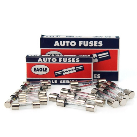 ฟิวส์หลอดแก้วตัวสั้น(20 mm) 1A,2A,3A,5A,10A,15A,20A,25A,30A  AUTO FUSES EAGLE SERIES (แพ็ค 10 ตัว)