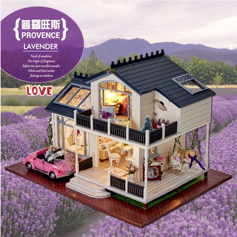 บ้านจิ๋วDIY มีฝาครอบกันฝุ่น รุ่น Provenance Lavender Love บ้านจิ๋ว ประกอบเอง โมเดลไม้จิ๋ว บ้านDIY
