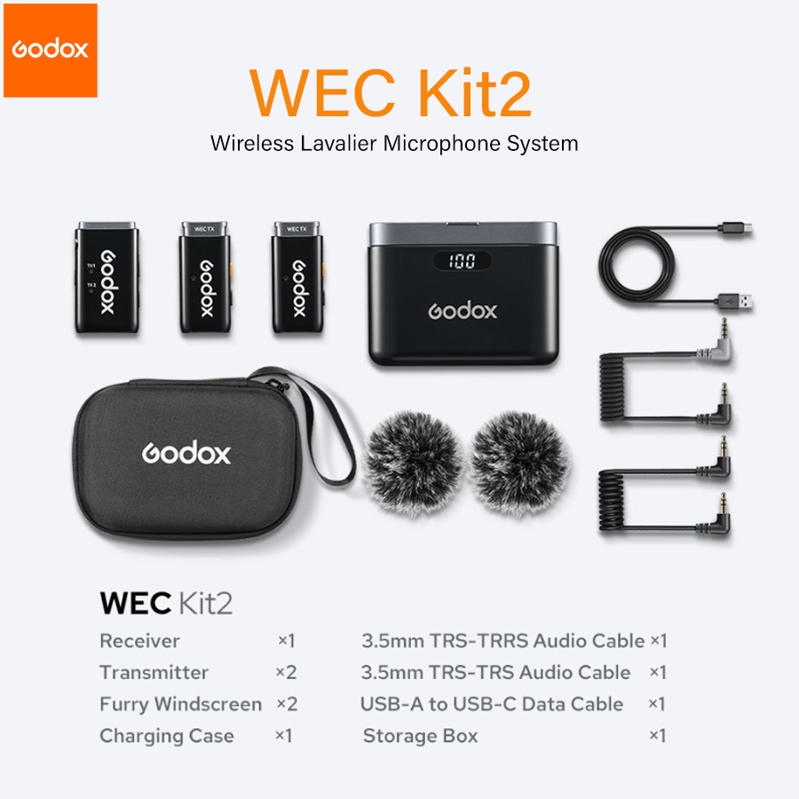 Godox WEC Kit2 (2.4GHz Wireless Microphone System) ไมค์ไลฟ์สด ไมค์ไร้สายพร้อมกล่องชาร์จ