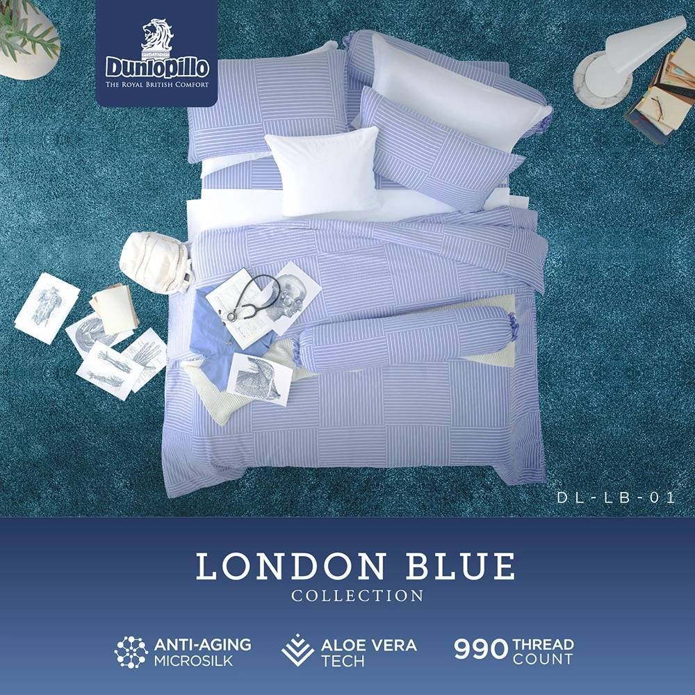 ชุดผ้าปู (ไม่รวมผ้านวม) Dunlopillo รุ่น London Blue เทคโนโลยีผ้าถนอมผิว ทอ 990 เส้นด้าย