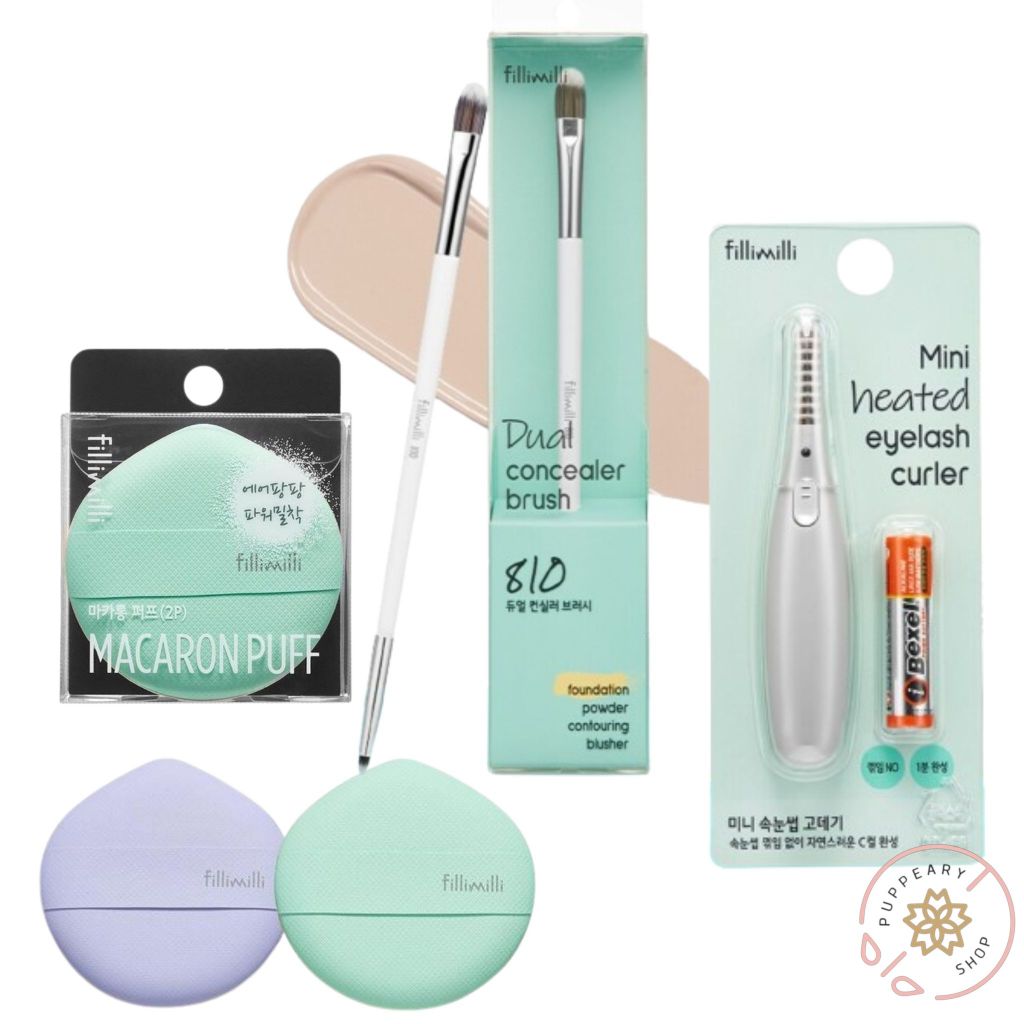 ( แท้/พร้อมส่ง ) FILLIMILLI MACARON PUFF / 810 DUAL CONCEALER BRUSH / MINI HEATED WYWLASH CURLER
