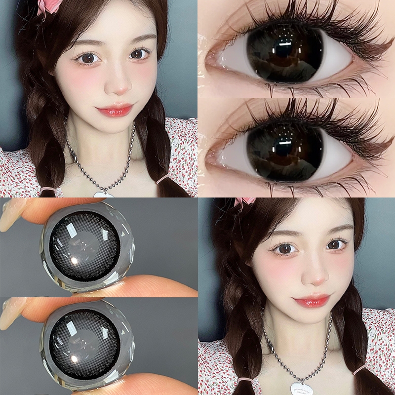 MIDROO ผ่านมาตรฐานสากลคอนแทคเลนส์ Milu Black สายตาปกติ1คู่ -14.5mm