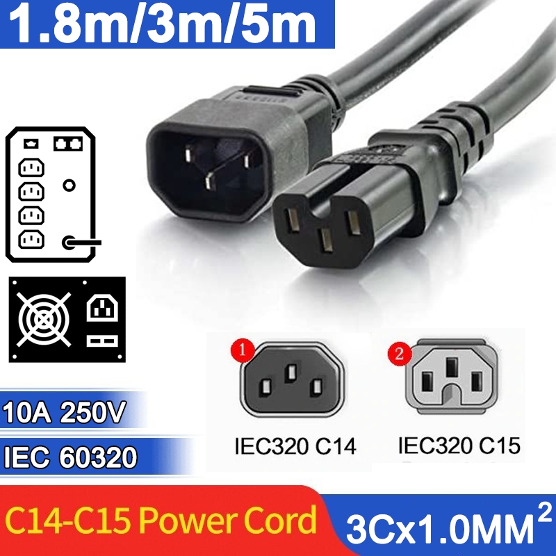 สายไฟ AC Power Cable C14 to C15 ขนาดสาย 3x1mm sq 10A 250V extension cable IEC 60320 C14 to C15 Power