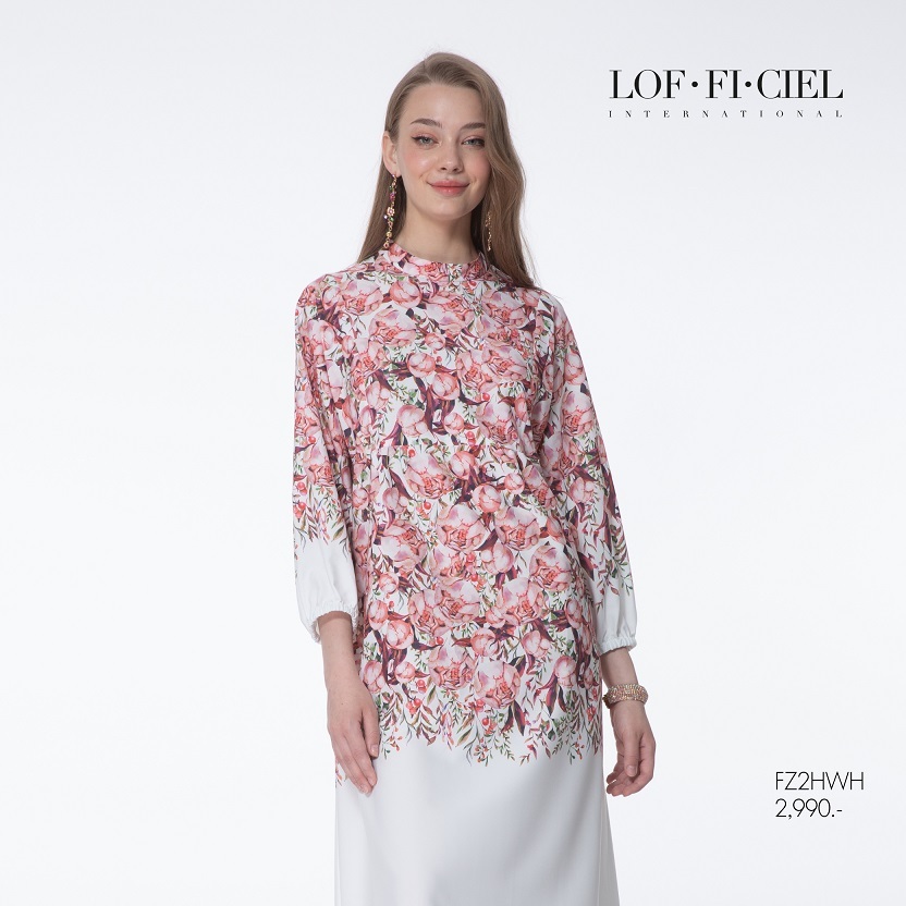 LOF-FI-CIEL Woman's Maxi Dress Castle Pink Rose เดรสยาว คอตั้ง ทรงหลวม แขนยาว สีขาว FZ2HWH - รูปที่ 2