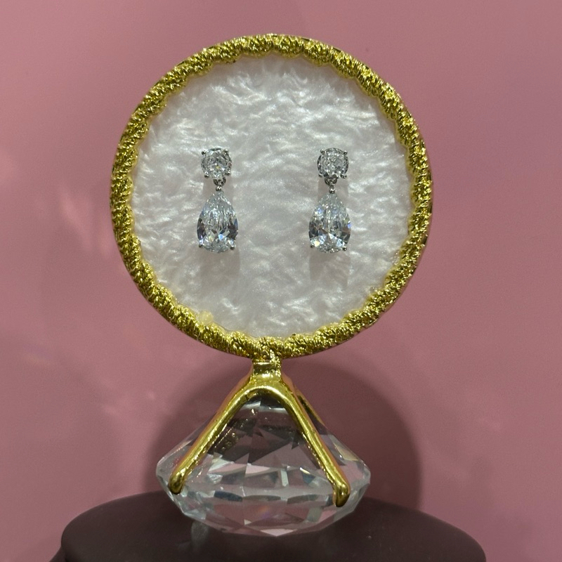 (ส่งจากไทย)(No box) ชุดเซ็ตสร้อยคอพร้อมต่างหู​สำหรับเจ้าสาว​สไตล์หรูเรียบ​ Minimal สร้อยแบบจี้หยดน้ำ​เพชร​ ​CZ เพชรกลมรอ - รูปที่ 6