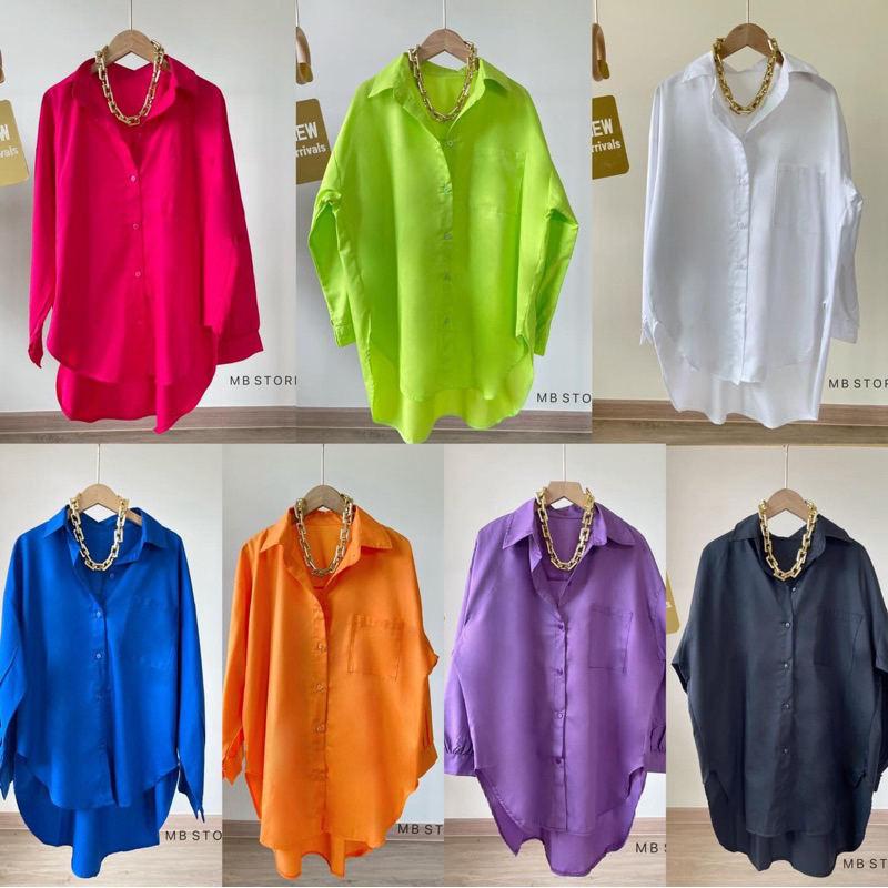 เสื้อเชิ้ตแขนยาว คอปก ทรงOversize basic shirt  คอตตอน  ใส่เที่ยว