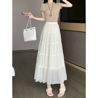 Cicishop(907)Layer Skirts กระโปรงยาวผ้าชีฟองสีพื้น ใส่สบาย สไตล์โบฮี่เมี่ยน สุดชิค