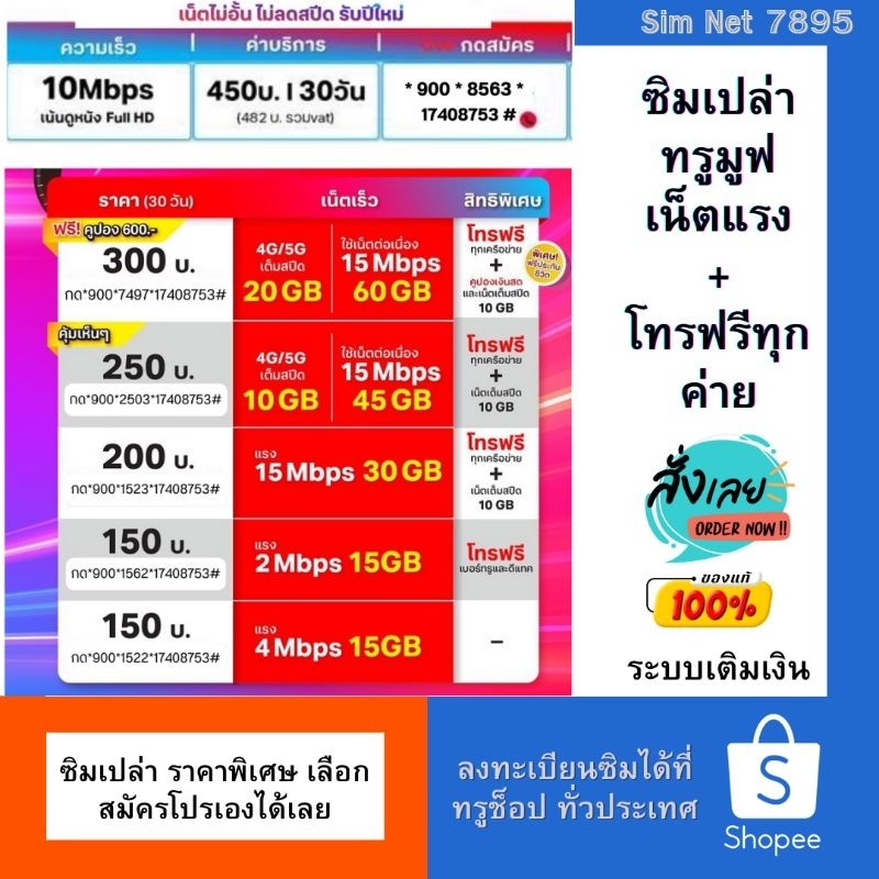 ซิม TrueMove H ระบบเติมเงิน ไว้สำหรับสมัครเน็ต+โทรฟรีทุกค่าย รับเงินคืน60บาทเมื่อสมัครเน็ตสำเร็จ#ลงทะเบียนซิมที่ทรูช้อป