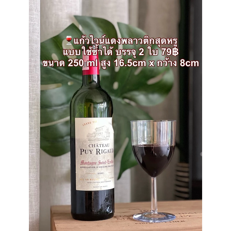 🍷🍷แก้วไวน์พลาสติกสุดหรู สำหรับงานปาร์ตี้ ใส่ค็อกเทล ใส่เครื่องดื่ม สวยหรู ดูแพง แบบใช้แล้วซ้ำ 1 แพค 2 ใบ ความจุ 250ml