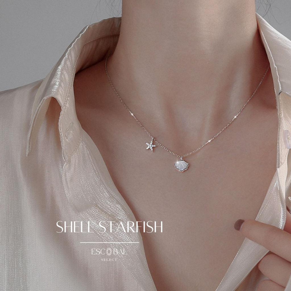 ESCOBAL พร้อมส่ง ขายดี สร้อยเงินแท้ Shell Starfish สร้อยแฟชั่น