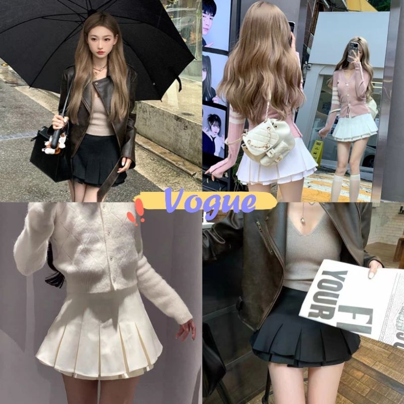 Vogue🌟พร้อมส่ง🌟 กระโปรงพลีสเอวกลาง ดีเทลซิปด้านข้าง (2597) -NZ-XM
