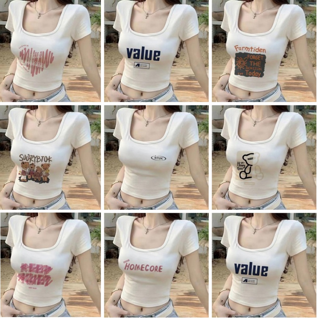 SUNBALEE เสื้อครอปแฟชั่น สายฝอ ครอปคอยู แขนสั้น ผ้านิ่ม เบาใส่สบาย CU