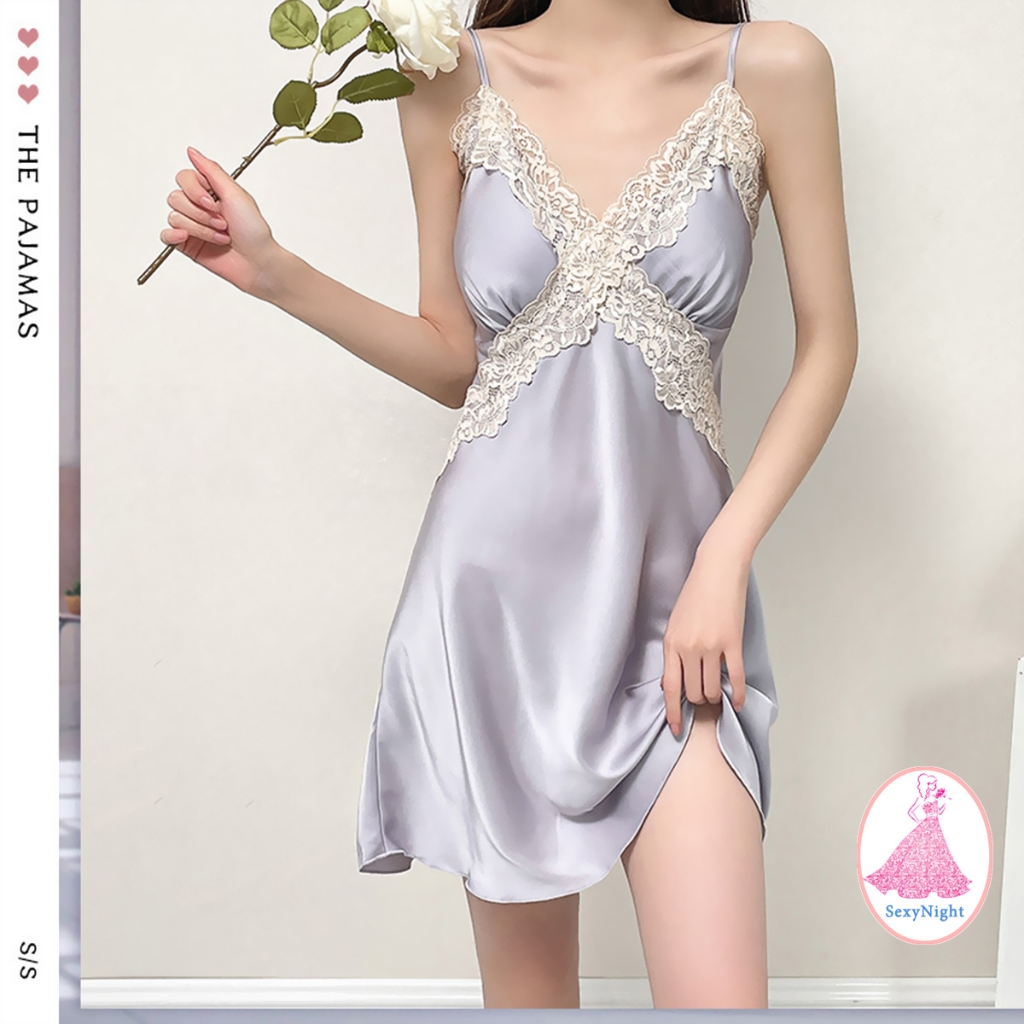 SexyNight 🌜🌜 ชุดนอนเซ็กซี่ ผ้าไหม สไตล์กระโปรง ลูกไม้  ชุดนอนผู้หญิง  เนื้อผ้าดี  พร้อมส่ง（H9121）