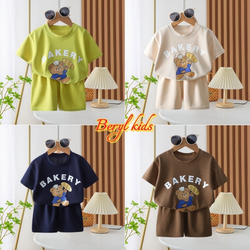 Beryl kids ชุดเซ็ทเด็ก แฟชั่นเด็ก แขนสั้น + กางเกงขาสั้น เสื้อยืดระบายอากาศ สบายๆ สไตล์เกาหลี ขนาด 100-150