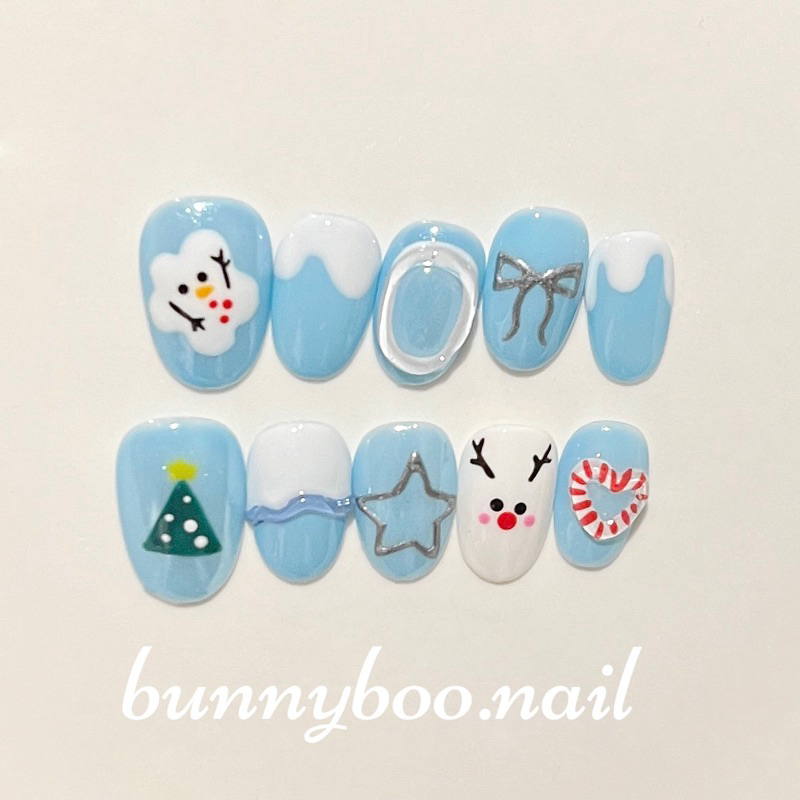 เล็บปลอมเจล light blue snowman