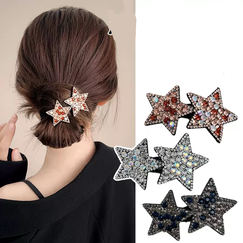 Two Star Clip กิ๊บผมกลิทเตอร์เพชรเทียม เล่นแสง ระยิบระยับ ขนาด 6.5cm. กิ๊บติดผม กิ๊บผม กิ๊บเกาหลี