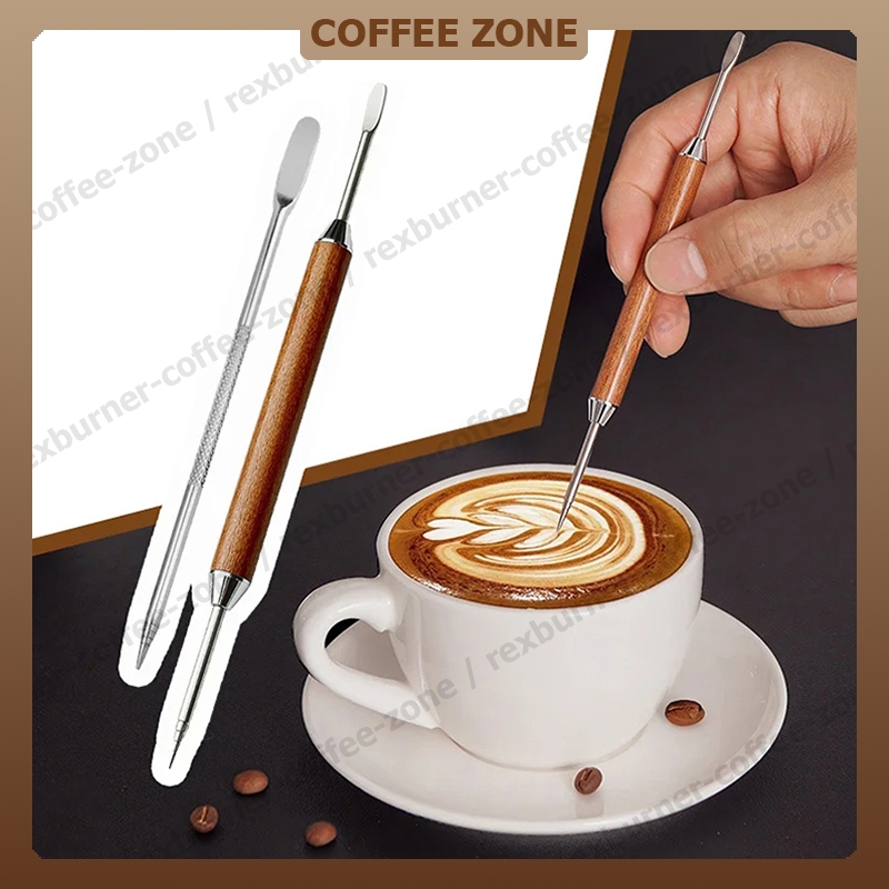 【สินค้าพร้อมส่ง】เข็มวาดกาแฟ ปากกาวาดลายกาแฟลาเต้ ด้ามไม้ สแตนเลสสตีล แบบหัวเข็ม เข็มวาดหน้าลาเต้ DIY