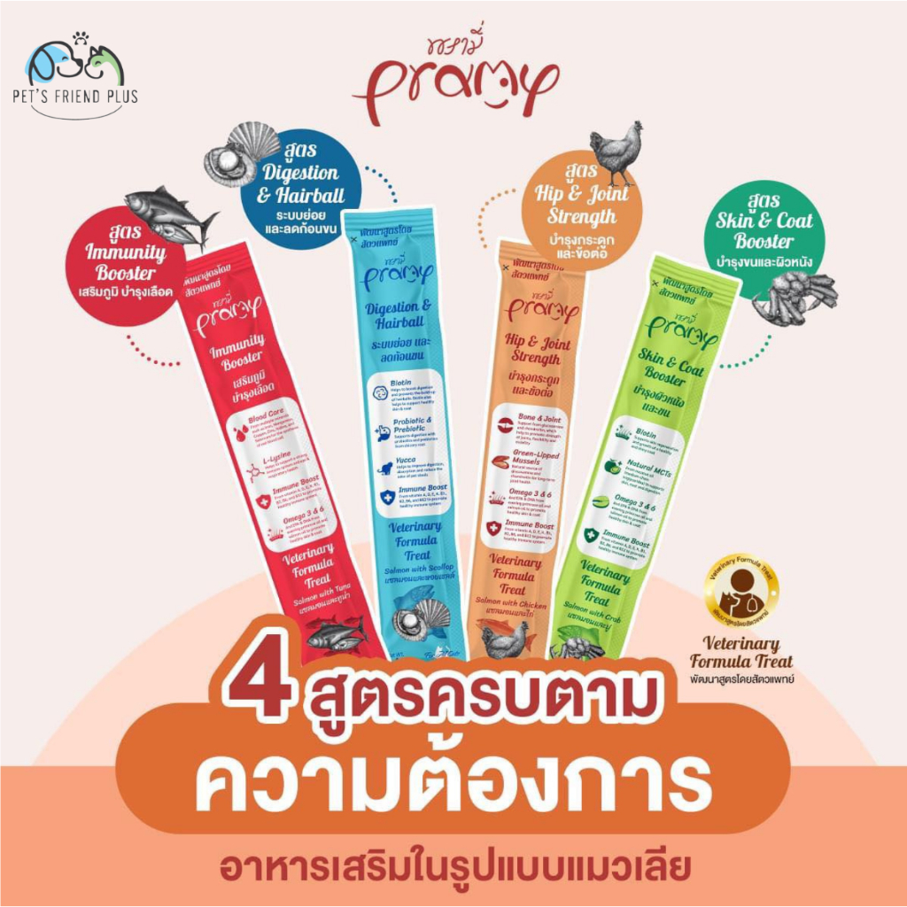 Pramy วิตามินแมวเลีย อาหารเสริมรูปแบบแมวเลีย 14g. (1กล่อง30ซอง)