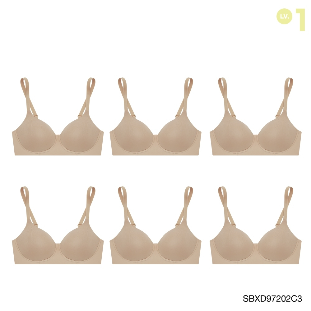 Sabina เสื้อชั้นใน (Set 6 ชิ้น) Invisible Wire (ไม่มีโครง) Seamless Fit รุ่น Perfect Bra รหัส SBXD97202C3 สีเนื้อแทน