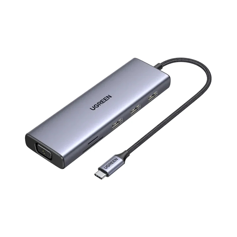 UGREEN 10-in-1 USB-C to USB3.0*3 + HDMI + VGA + LAN + TF/SD+AUX3.5mm Hub with PD (Alu Gray) (15601) 