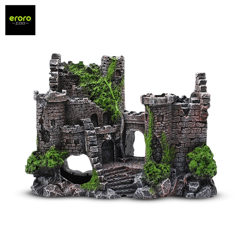 ERORO อุปกรณ์แต่งตู้ปลา เรซิน ปราสาทโบราณ เหมือนจริง สวยงาม