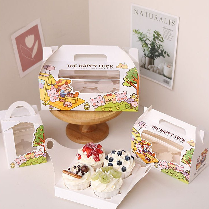🧁มาใหม่🧁กล่องคักเค้กมัฟฟิน ถ้วยบรรจุภัณฑ์ กล่องบรรจุภัณฑ์แบบพกพา 1/2/4/6 หลุม(ราคาต่อใบ)ลายหมี