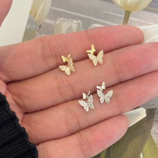 Suwann.na [ราคาต่อคู่] ต่างหู ต่างหูเงินแท้ ผีเสื้อเพชร